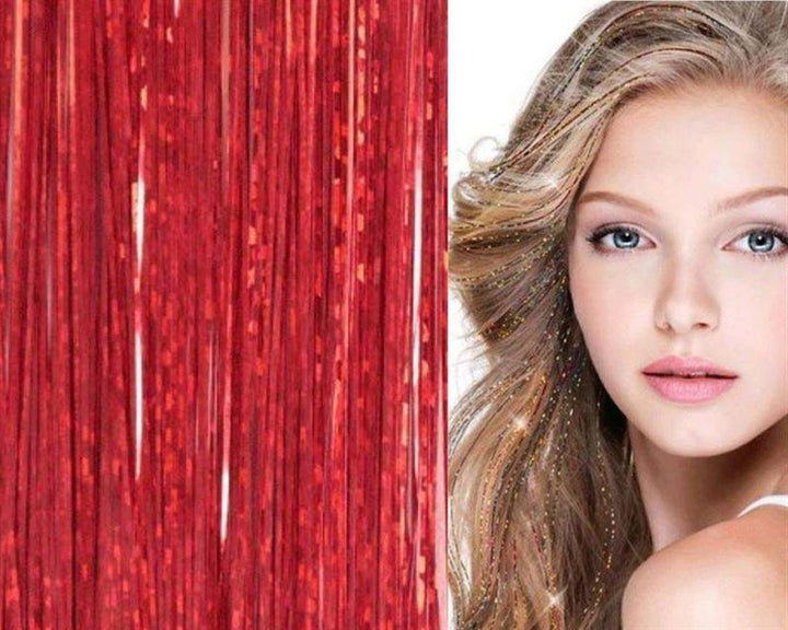 Bling Glitter Extensions 100 pcs glitter hair extensions 80 cm - Red - | Fashiongirl