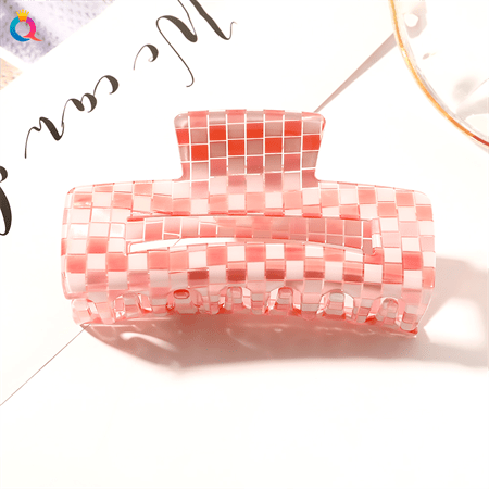 Chris Rubin Ruby Hair Claw - Peach Check - Hair Accessories | Fashiongirl