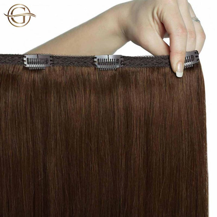 Clip on hair extensions #12 Light brown - 7 sets - 60 cm | Gold24 - | Fashiongirl