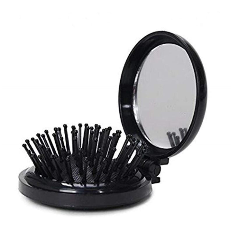 Compact makeup mirror with brush - Black - | Fashiongirl