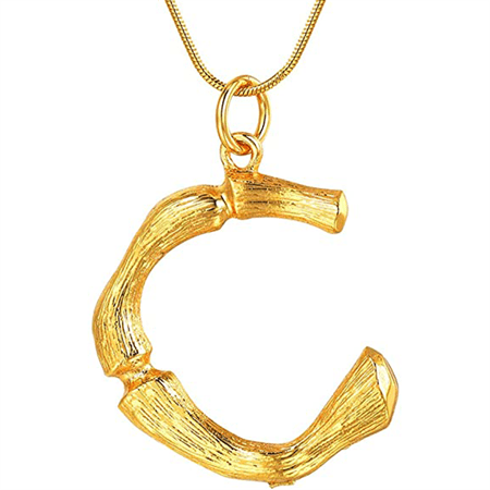 Gold Bamboo Alphabet / Letter Necklace - C - | Fashiongirl