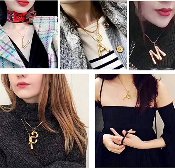 Gold Bamboo Alphabet / Letter Necklace - C - | Fashiongirl