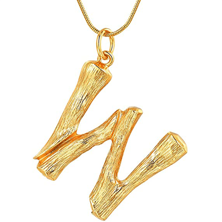 Gold Bamboo Alphabet / Letter Necklace - W - | Fashiongirl