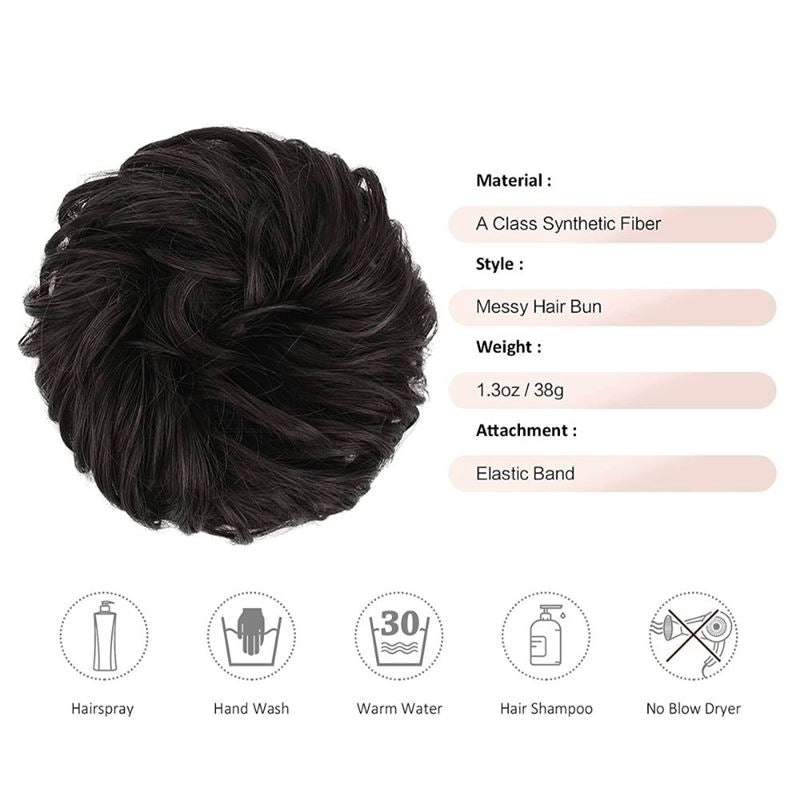 Messy Bun Hair Elastic with Curly Artificial Hair - #4 Black Brown - Hair Accessories | Fashiongirl
