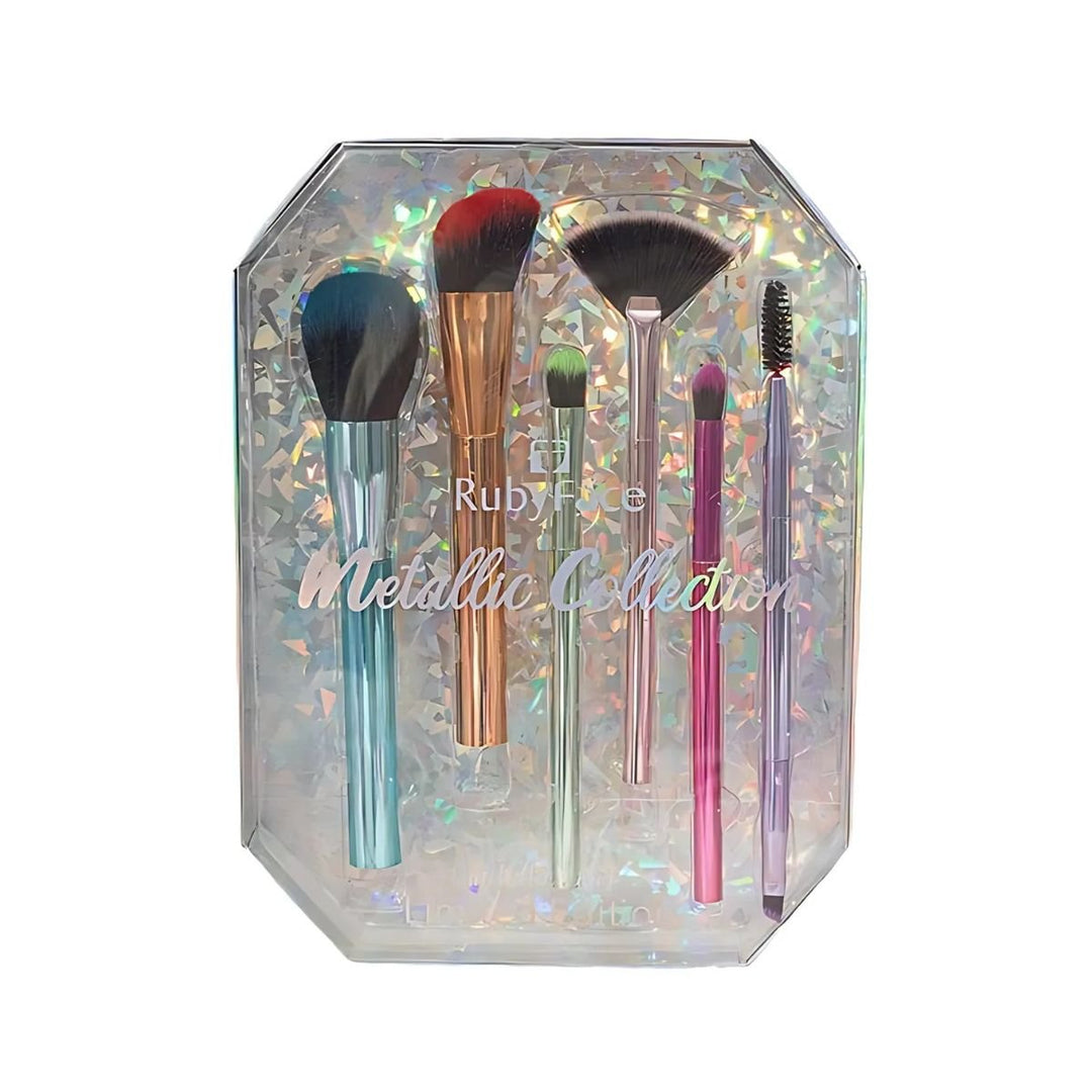 RubyFace Metallic Collection - Colourful Makeup Brushes in 6 pcs. - | Fashiongirl