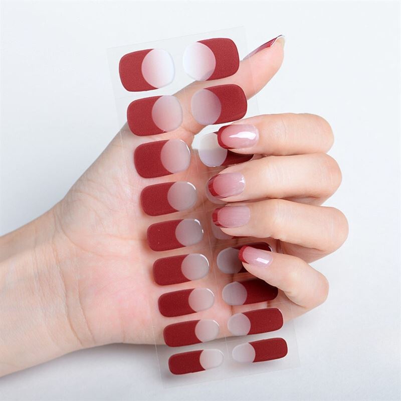 Semi Cured Gel Nail Stickers / Self - adhesive nail polish - Red French Ombre (JK - 333) - | Fashiongirl