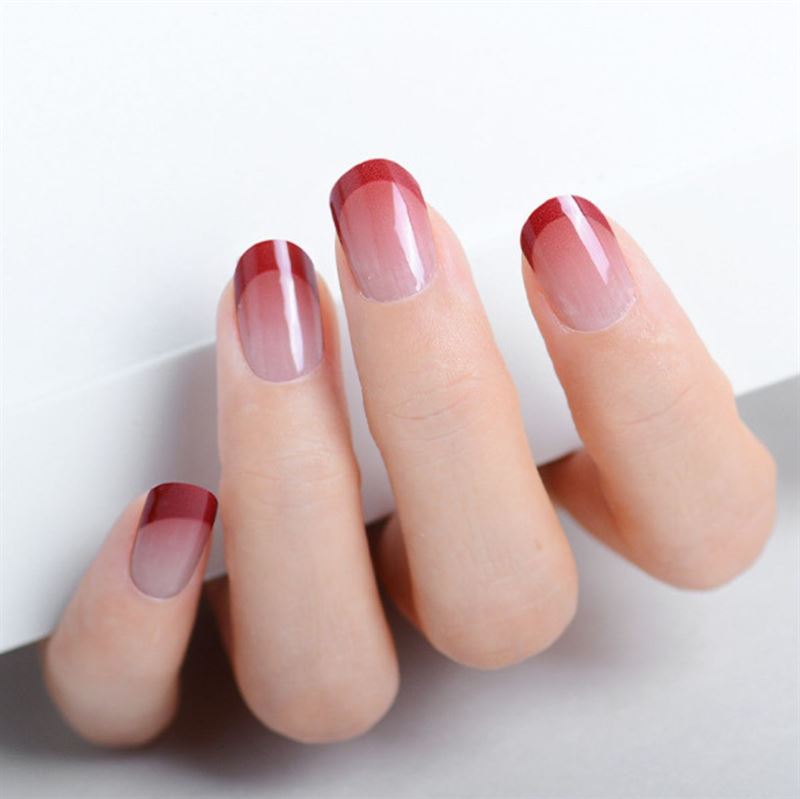 Semi Cured Gel Nail Stickers / Self - adhesive nail polish - Red French Ombre (JK - 333) - | Fashiongirl