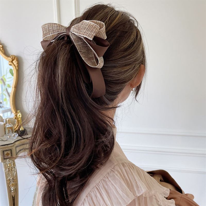 SOHO Aidan Bow Banana Hair Clip - Brown - Hair Accessories | Fashiongirl