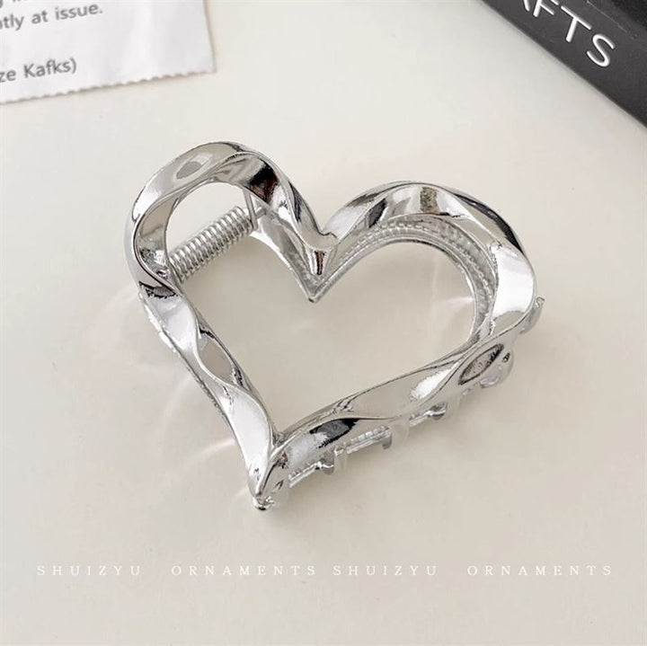 SOHO Heart Metal Hair Claw - Silver - Hair Accessories