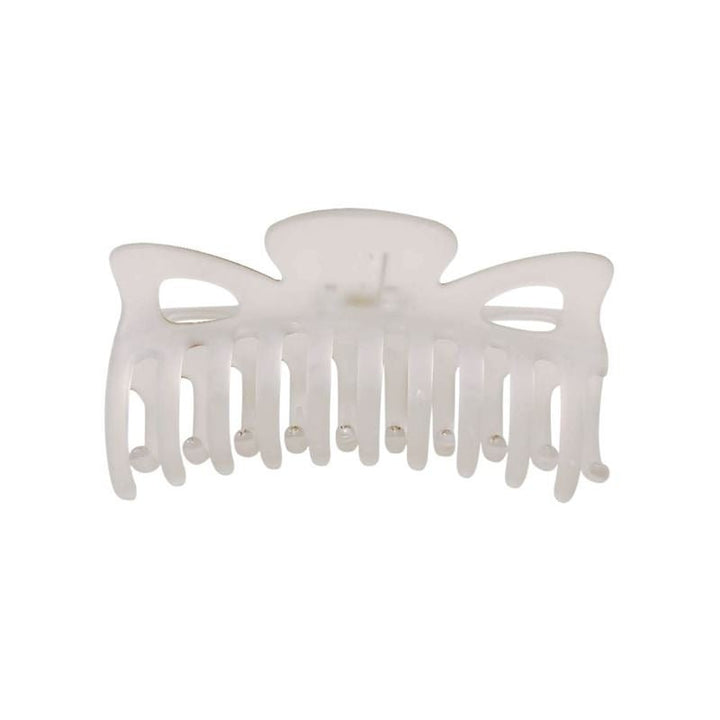 The SOHO Jelly Hair Claw - Cloudy Grey by SOHO is a large, white plastic clip with wide, curved teeth and a butterfly-shaped top. It provides a strong grip and suits all hair types.