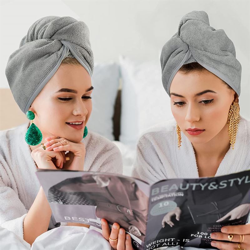 Turban-Haartuch – Schnell trocknendes Mikrofaser-Haartuch – Grau – | Fashiongirl