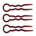 The SOHO Twist Chignon Hairpins pack of 3 features brown, wavy pins with circular handles arranged on a white background—ideal for securing your favorite chignon or updo style.