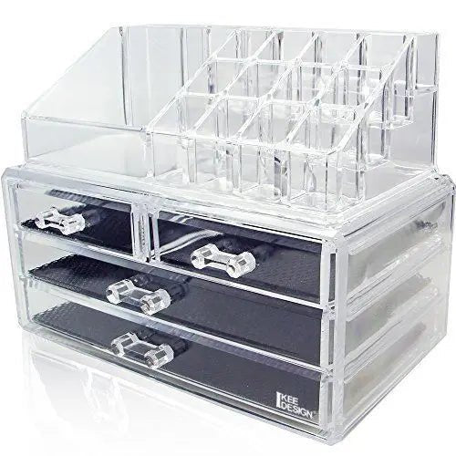 Der UNIQ Acryl-Schmuck-/Make-up-Organizer mit 4 Schubladen – SF 1155 verfügt über mehrere Fächer im oberen Bereich und vier Schubladen, die sich perfekt für die Aufbewahrung von Kosmetika, Accessoires oder Schmuck eignen.