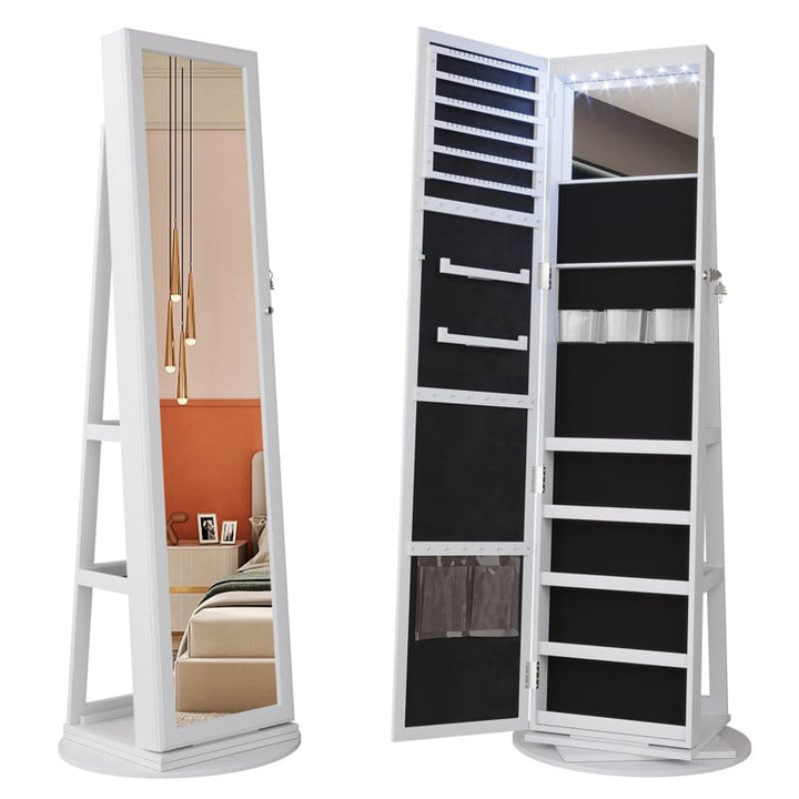 UNIQ Jewellery Cabinet with Mirror - Elegant Rotating Wooden Jewellery Storage with Doors and Large Mirror (55 cm) - | Fashiongirl