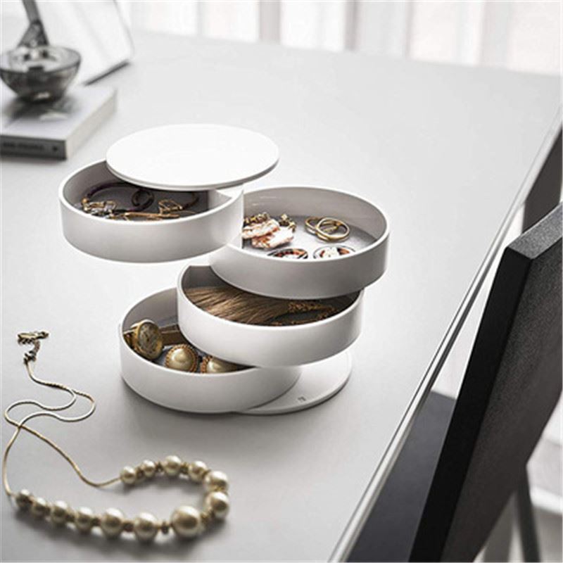 UNIQ Rotatable round jewellery box / organiser with 4 compartments - White - Jewelry Box