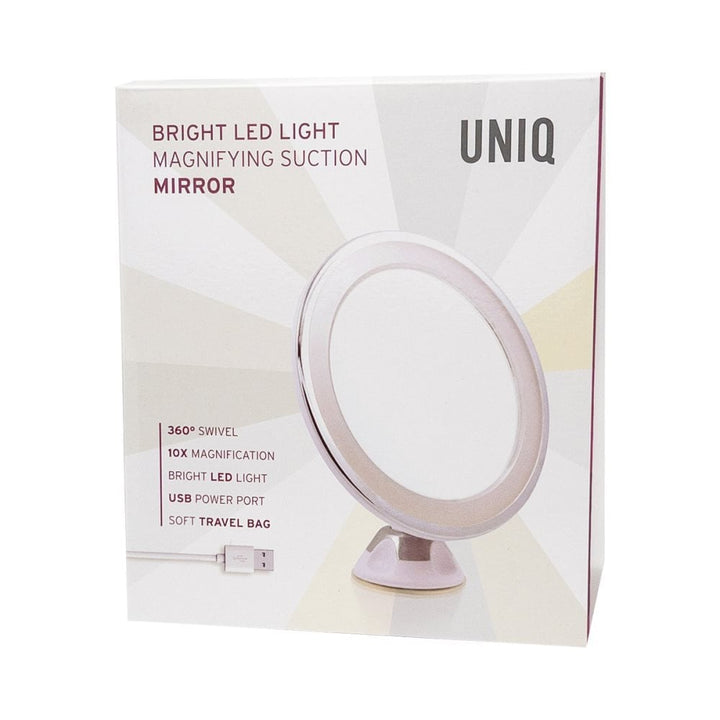 UNIQ Round Mirror with LED Light and Suction Cup x10 Magnifying Mirror - White - | Fashiongirl