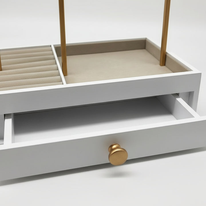 UNIQ Schmuckständer in Gold mit Schublade (29 cm) – Schmuckhalter für Ohrringe & Ketten