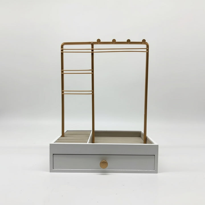 UNIQ Schmuckständer in Gold mit Schublade (29 cm) – Schmuckhalter für Ohrringe & Ketten
