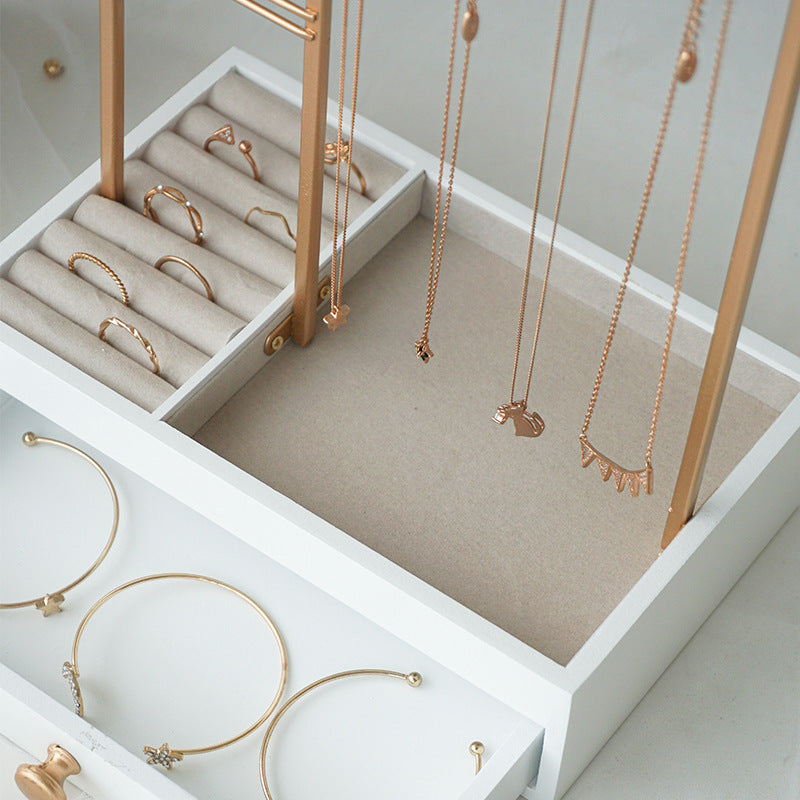 UNIQ Schmuckständer in Gold mit Schublade (29 cm) – Schmuckhalter für Ohrringe & Ketten