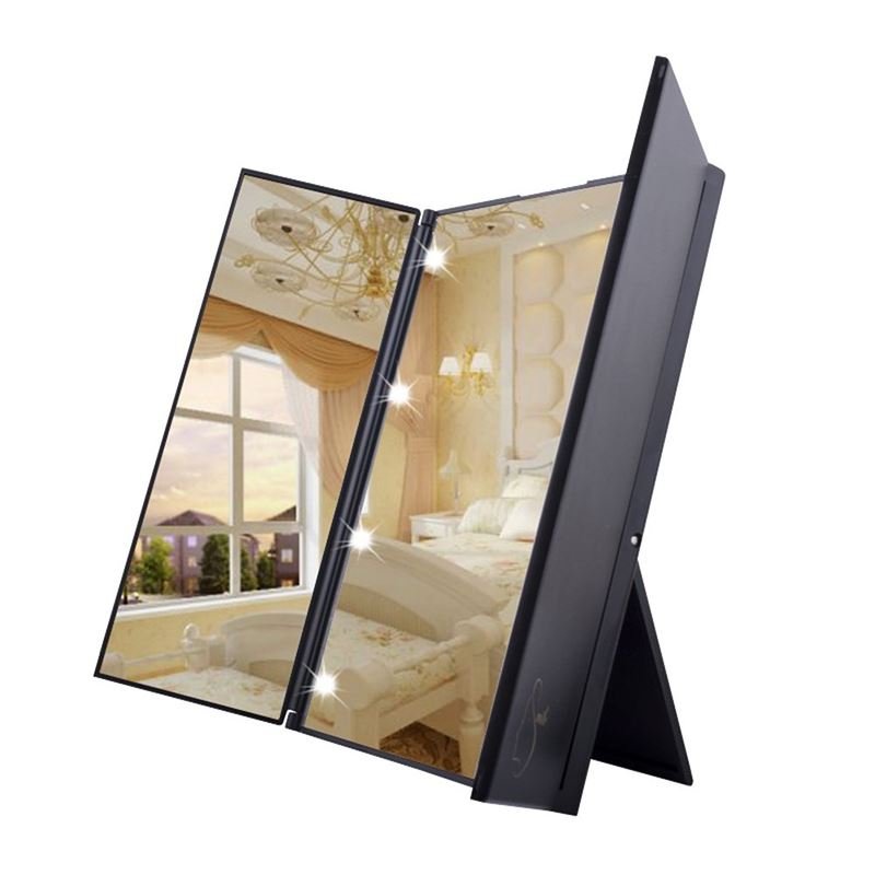 UNIQ Vanity Tri - fold Makeup Mirror with LED light, black - | Fashiongirl