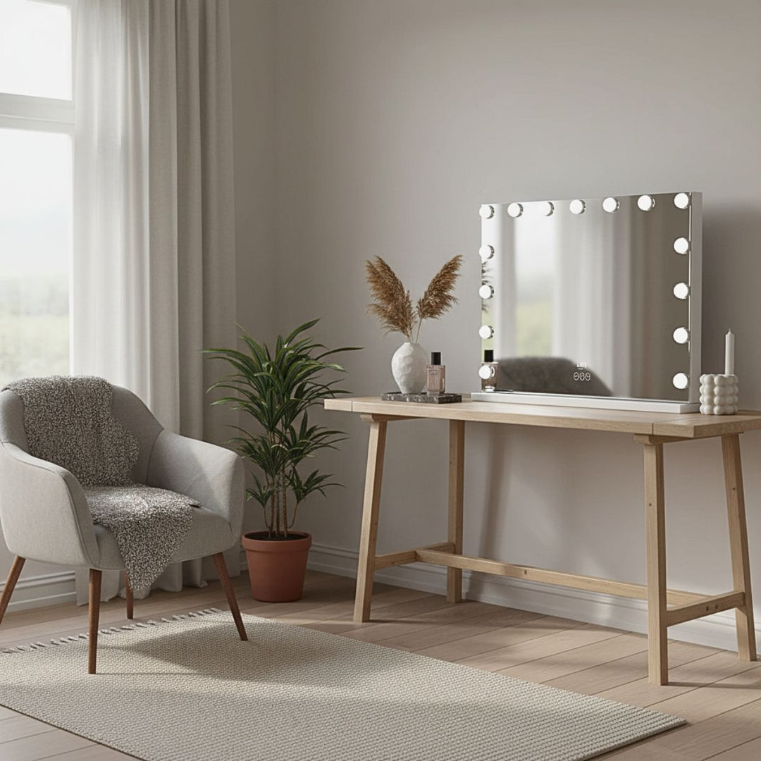 UNIQ XL Hollywood Schminkspiegel mit LED-Beleuchtung – Luxus Make-up Spiegel in Weiß (Dimmbar • 3 Lichtfarben • Touch-Steuerung)